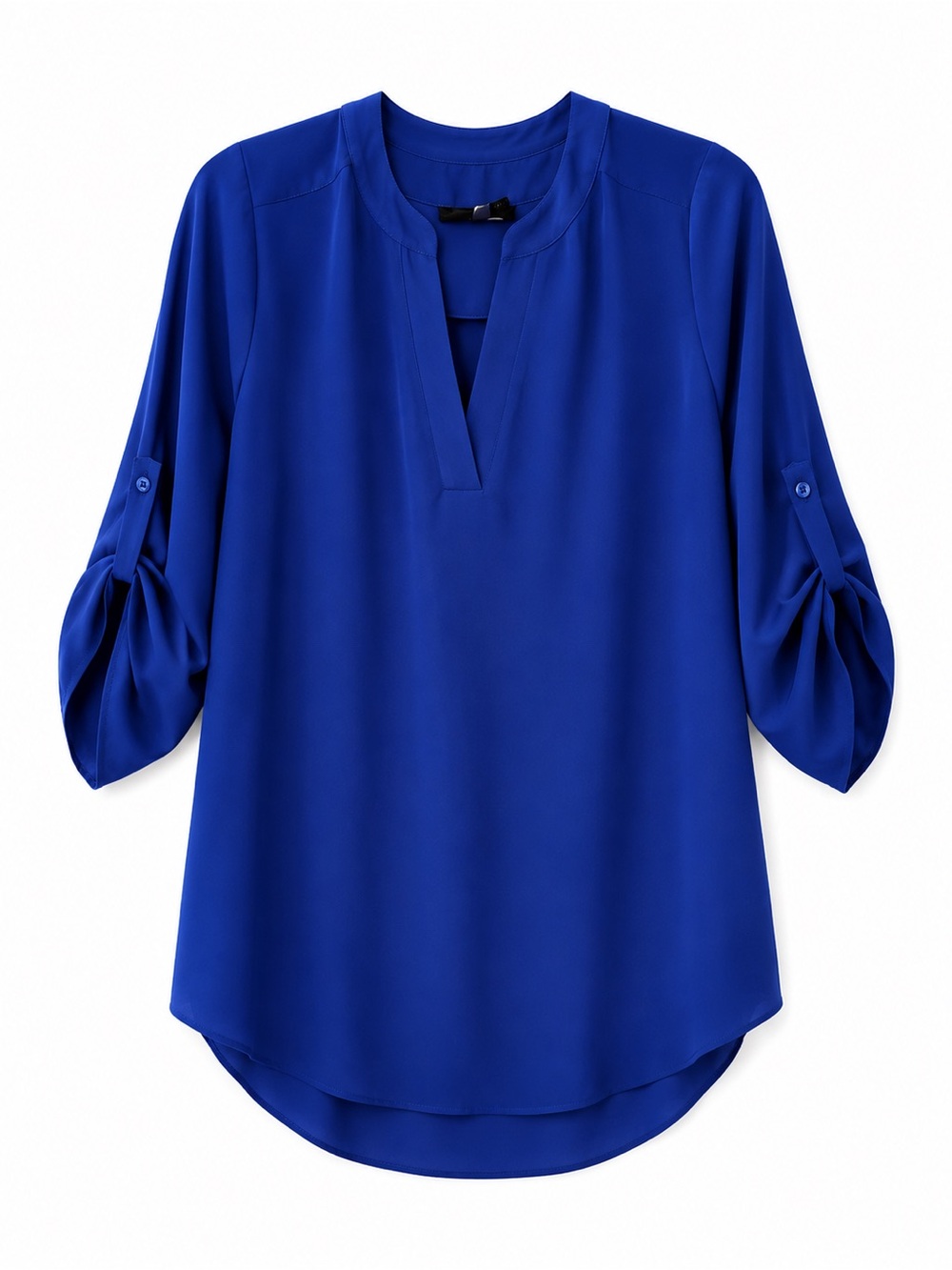 Chaus Cobalt Blue Split-Neck Roll-Tab Blouse